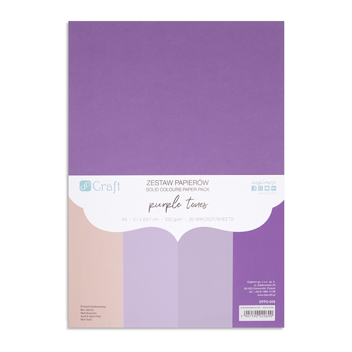 Farebné papiere DP Craft - sada 20 ks / purpurová tones