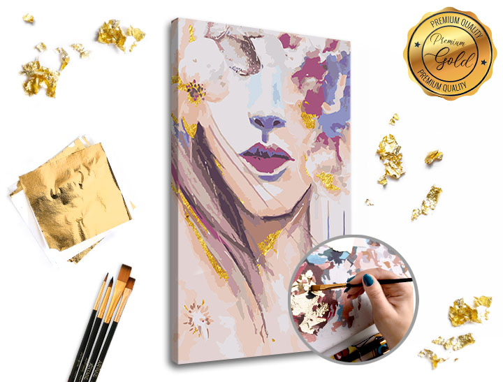 Maľovanie podľa čísel PREMIUM GOLD – Žena s kvetinami