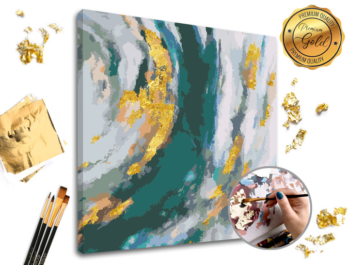 Maľovanie podľa čísel PREMIUM GOLD – Tyrkysová fantázia 50x50 cm