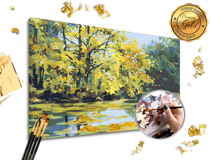 Maľovanie podľa čísel PREMIUM GOLD - Jazero 60x40 cm