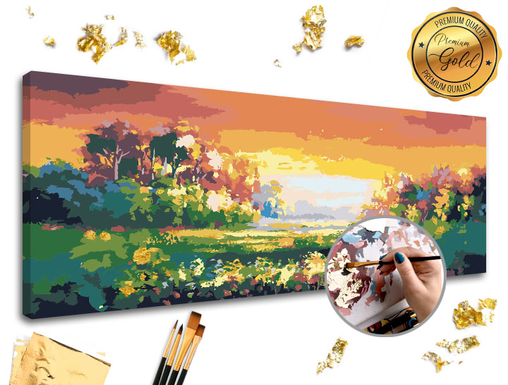 Maľovanie podľa čísel PREMIUM GOLD – Pestrofarebná krajina 80x40 cm