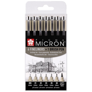 Sada technických pier SAKURA Pigma Micron + brush pen / 7-dielna