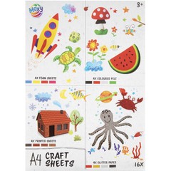 MOXY Súprava listov A4 na remeslá - 16 ks penových listov, plsti, trblietok a potlačeného papiera