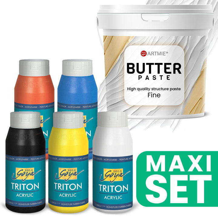Sada 3D pasty ARTMIE Butter a akrylových farieb TRITON 5x 750 ml - základné odtiene