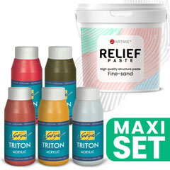 Sada 3D pasty ARTMIE Relief a akrylových farieb TRITON 5x750 ml - zemité odtiene